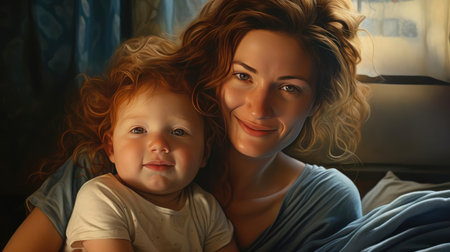 Mom holding her baby closeの素材