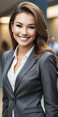 Beautiful young businesswoman in business suit smilingの素材