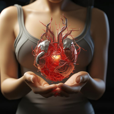 Man Holding Glowing Artificial Heartの素材