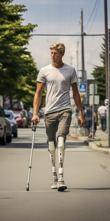 A man with a modern prosthetic legの素材