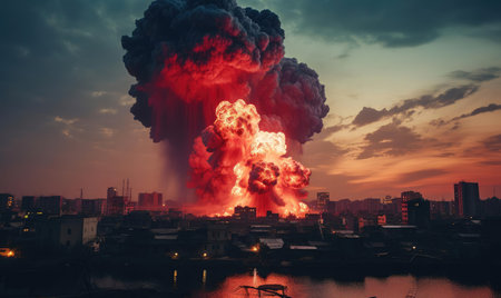 Explosion in the city at nightの素材