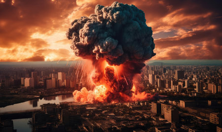 Explosion in the city at nightの素材