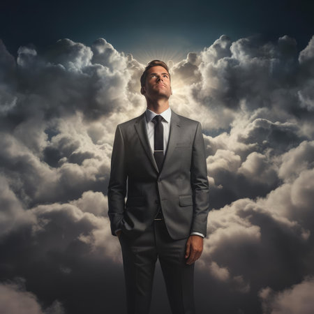 A man surrounded by cloudsの素材