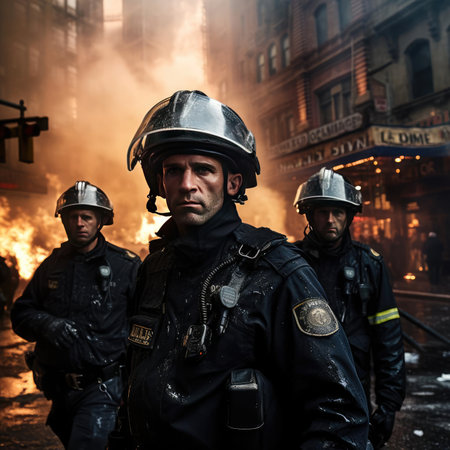 Military or police officers with guns in the cityの素材