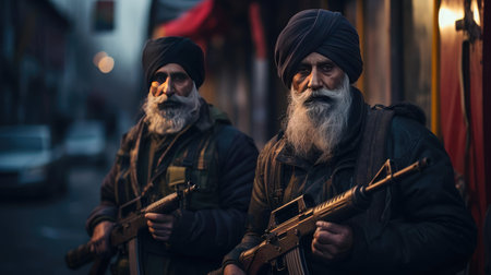 Soldiers in a turban with machine gunsの素材