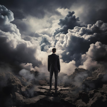 A man surrounded by cloudsの素材