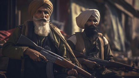 Soldiers in a turban with machine gunsの素材