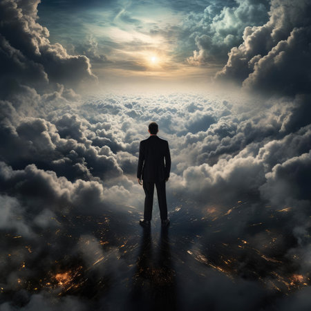 A man surrounded by cloudsの素材