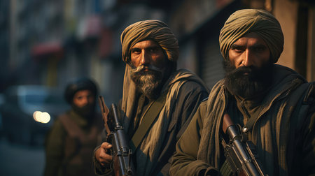 Soldiers in a turban with machine gunsの素材