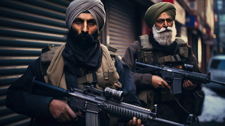 Soldiers in a turban with machine gunsの素材