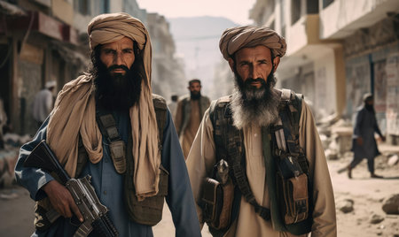 Soldiers in a turban with machine gunsの素材