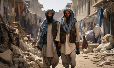 Soldiers in a turban with machine gunsの素材