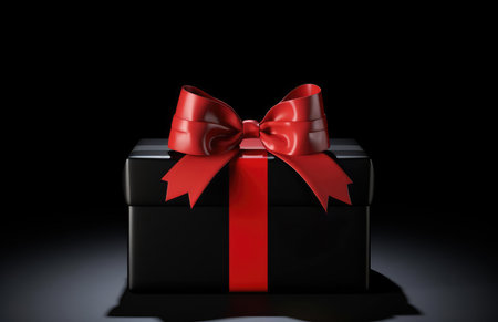 Black gift box with ribbon and bowknotの素材