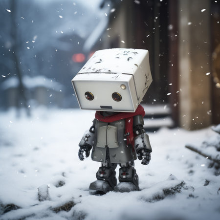 Little robot outdoors in winterの素材