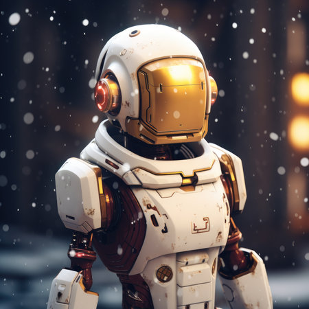 Little robot outdoors in winterの素材