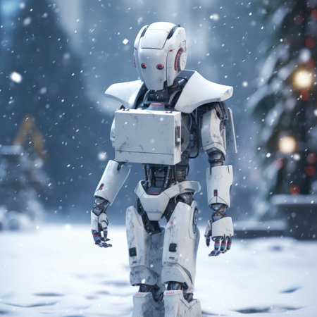 Little robot outdoors in winterの素材