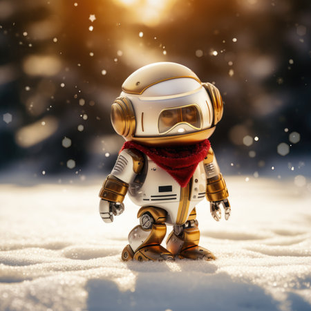 Little robot outdoors in winterの素材