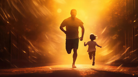 A family run at a training session on the streetの素材