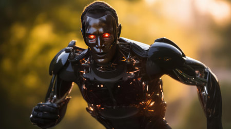 Robot superhero in motionの素材