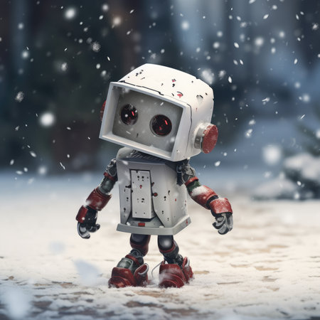 Little robot outdoors in winterの素材