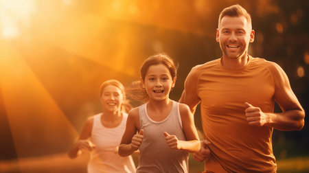 A family run at a training session on the streetの素材
