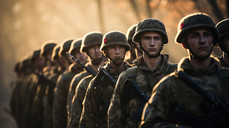 Soldiers with weapons in trainingの素材