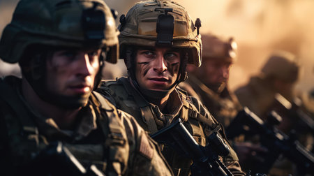Soldiers with weapons in trainingの素材