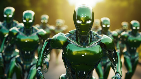 A group of green robots. Ecologyの素材
