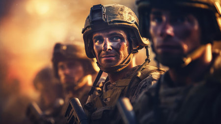 Soldiers with weapons in trainingの素材