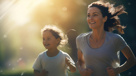 A family run at a training session on the streetの素材