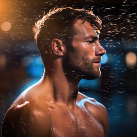 Beautiful young man doing sportsの素材