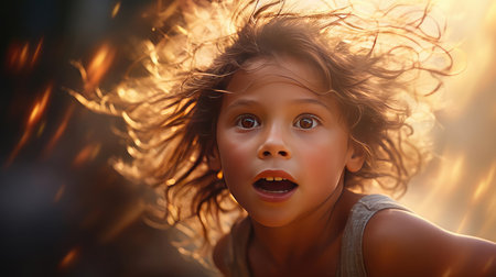 A boy runs at a training session on the streetの素材