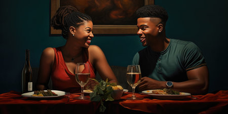 Black couple at holiday dinnerの素材
