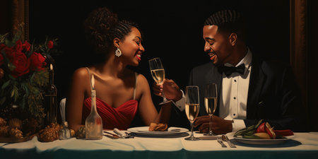 Black couple at holiday dinnerの素材