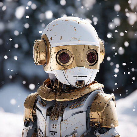 Little robot outdoors in winterの素材