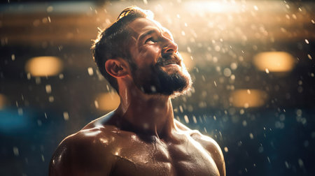 Beautiful young man doing sportsの素材