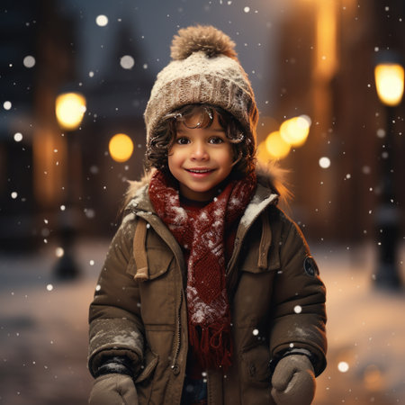 Child outdoors in winterの素材