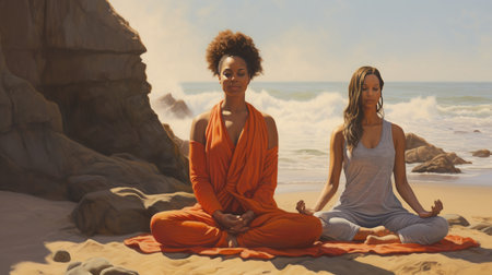 Woman doing yoga in natureの素材