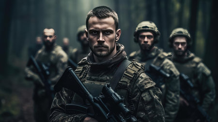 Soldiers with weapons in trainingの素材