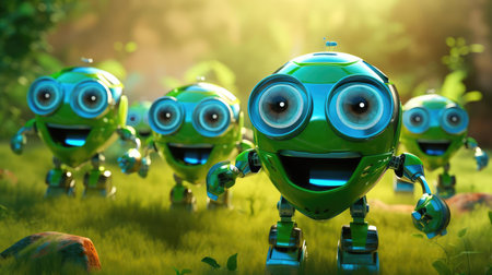A group of green robots. Ecologyの素材