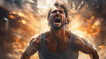 Beautiful young man doing sportsの素材