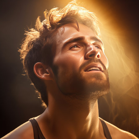 Beautiful young man doing sportsの素材