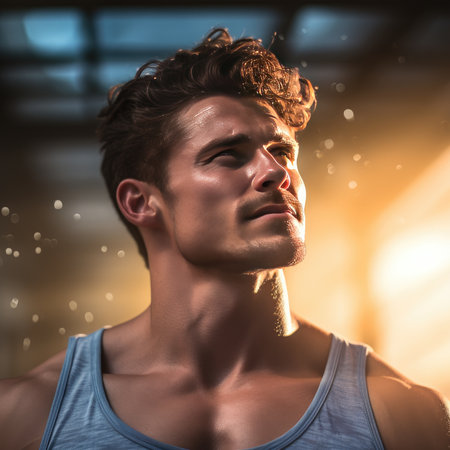 Beautiful young man doing sportsの素材