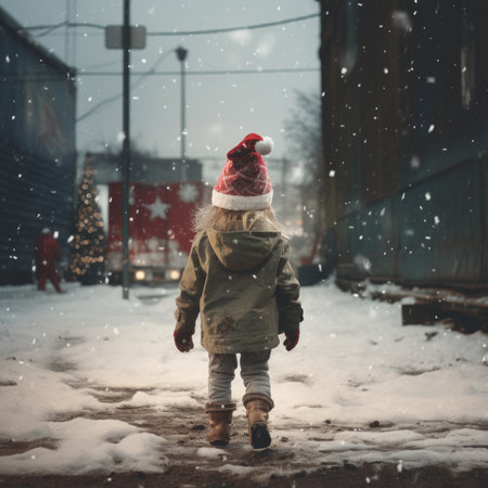 Child outdoors in winterの素材