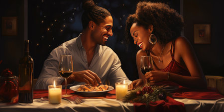 Black couple at holiday dinnerの素材