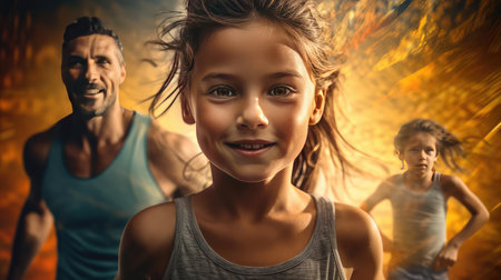 A family run at a training session on the streetの素材