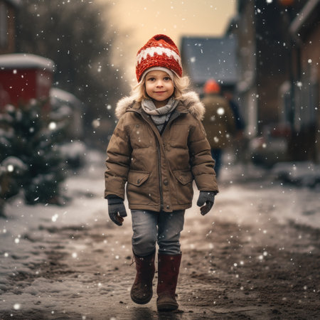 Child outdoors in winterの素材