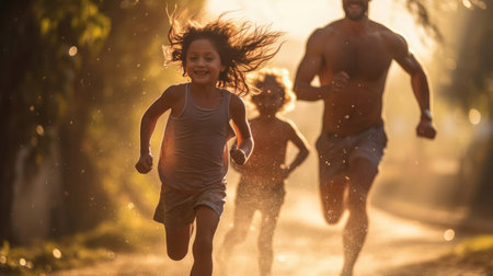 A family run at a training session on the streetの素材