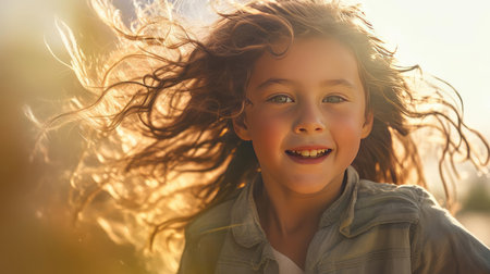 A girl runs at a training session on the streetの素材