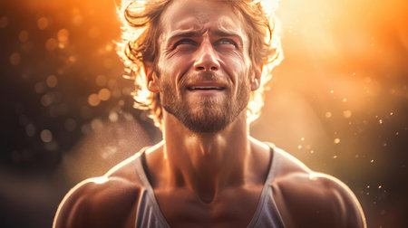 Beautiful young man doing sportsの素材